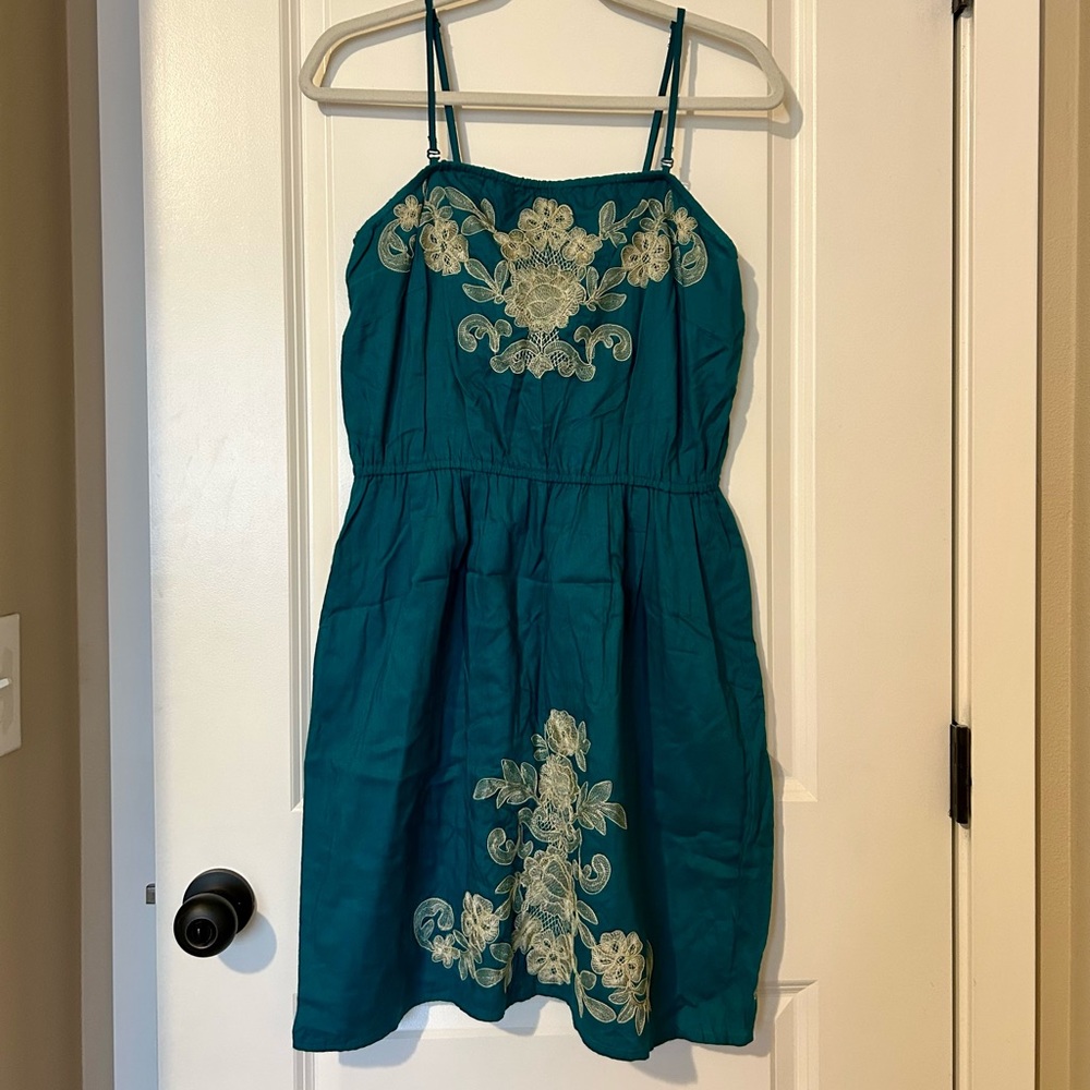 Billabong Turquoise Embroidered Spaghetti Strap Dress